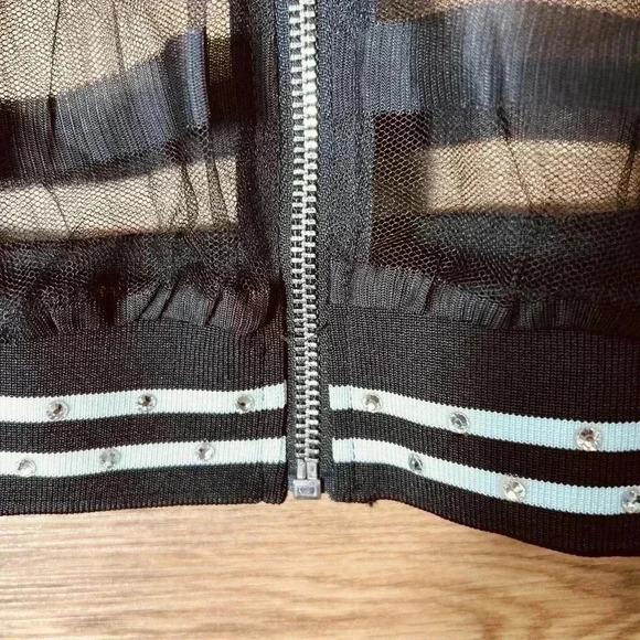 Alexandra Collection Contemporary Zip Up Black Mesh Jacket Sz S - Picture 5 of 7